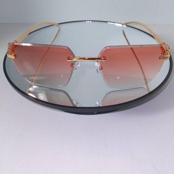 Orange Gradient Lens Gold-Tone Animal Print Design Frame Sunglasses - Picture 2 of 7